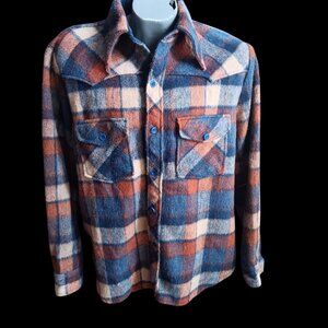 Large Vintage Flannel Western Shirt Jacket Miller Cowboy Plaid 1980's Thick indy
